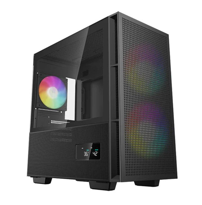 DeepCool CH360 Digital Black Micro ATX Case, Digital Status Display, Tempered Glass Window,1x USB 3.0, 1x USB-C, HD Audio, 2x 140mm ARGB and 1x 120mm DeepCool CH360 Digital Black Micro ATX Case, Digital Status Display, Tempered Glass Window,1x USB 3.0, 1x USB-C, HD Audio, 2x 140mm ARGB and 1x 120mm